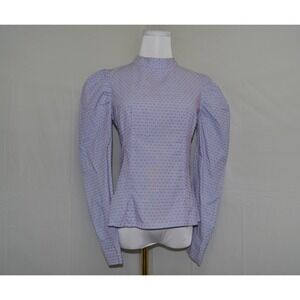 TOPSHOP Blue Red Womens Long‎ Puffy Sleeve Zipper Back Blouse Size US 4